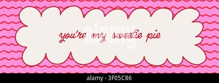 Funky pink frame with flower border and groovy scallop shape on seamless background in y2k style. Flower frame template for cards, banners and Stock Vector
