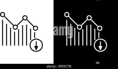 Line Graph With Downward Trend Icon Set. Financial Decline, Market Analysis, And Economic Downturn Outline Symbol Collection. Business Performance Stock Vector