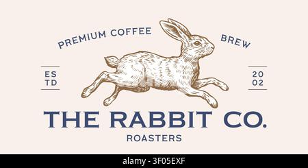 Hare, rabbit sketch. Vintage coffee roasters rabbit symbol Stock Vector