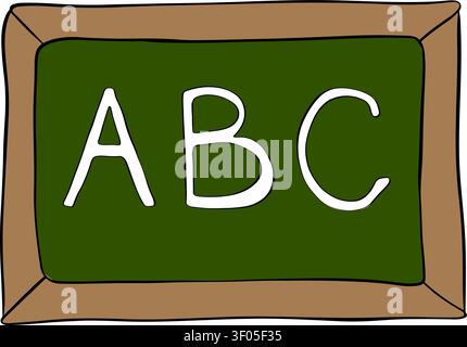 Letters A B C text written on chalkboard School composition colored hand drawn illustration. Vector graphic line ink art. classroom concept For logo, Stock Vector