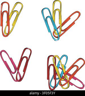 set of colorful paperclips School composition colored hand drawn illustration. Vector graphic line ink art. Banner, poster, wrapping paper, sticker, p Stock Vector