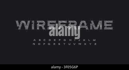 Architect Font Logo Alphabet Blueprint Letter Set Modern Typography, Creative Typographic Design for Architectural Title Text, Technical Project Stock Vector