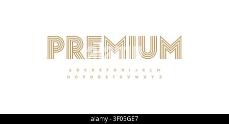 Stripe Font Linear Logo Outline Alphabet Contour Letter Set Modern Geometric Typography, Creative Typographic Design for Retro Title Text Headline Stock Vector