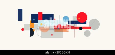 Abstract geometric colorful background bauhaus shapes. Circles, triangles, dynamic layout for banner poster cover. Creative Modernist Pattern Stock Vector