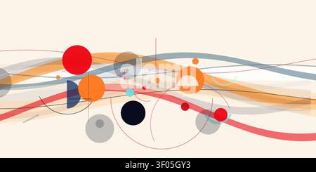 Abstract geometric colorful background bauhaus shapes. Circles, triangles, dynamic layout for banner poster cover. Creative Modernist Pattern Stock Vector