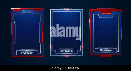 Hud frames set for tech game ui design. Vector realistic illustration of futuristic holographic screens, team or player data background, sci-fi dashboard, digital interactive panels, user display Stock Vector