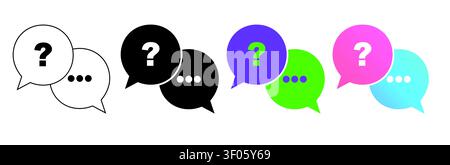 Colorful vector set of faq question mark icons inside speech bubbles for customer support chat with available multiple color variations Stock Vector