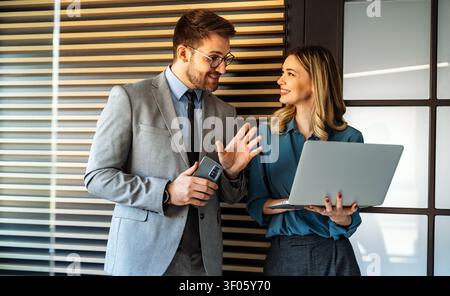 Success business people with laptop. Analytics, developer for startup business website IT software Stock Photo