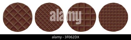 Waffle round pancake of international brunch icon, christmas cacao cream cookie. Cracker crepe biscuit and circle stroopwafel wafer, emoji croffle Stock Vector