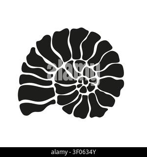Ammonite fossil shell black silhouette vector icon, ancient prehistoric marine mollusk isolated on white background Stock Vector