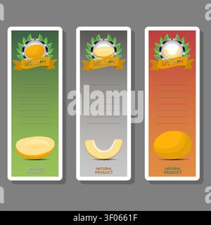 Illustration on fruit theme from set juicy delicious melon of various sizes, fruit melon consisting of juicy organic food, collection melon in juicy f Stock Vector