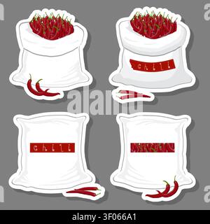 Illustration on theme of big vegetable set from tasty pepper in large textured sacks, pepper pattern consisting of savory vegetable in organic sacks, Stock Vector
