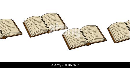 Seamless vector pattern with open spiral notebooks and vintage paper pages for educational design Stock Vector