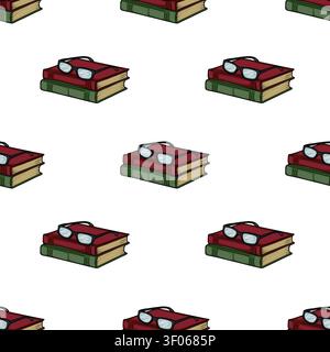 Seamless pattern with stacks of vintage books and glasses vector illustration Stock Vector