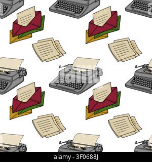 Seamless pattern with vintage typewriter and mail envelopes vector illustration Stock Vector
