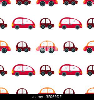 Seamless pattern with cute red cartoon cars. Vector Stock Vector