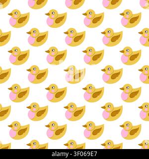 Seamless pattern with cute rubber ducks. Flat vector illustration for nursery wallpaper, baby textile, gift wrap, and childish decor Stock Vector