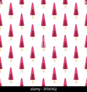 Seamless pattern featuring triangular berry popsicles on sticks. Minimalist flat vector illustration, vibrant magenta and pink tones. Perfect for summ Stock Vector