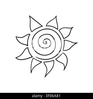 Monochrome sun icon, vector illustration. Featuring a sun with artistic wavy, curved rays, isolated Stock Vector