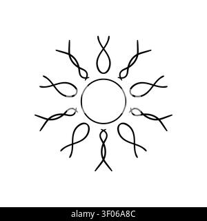 Monochrome sun icon, vector illustration. Featuring a sun with artistic wavy, curved rays, isolated on background Stock Vector