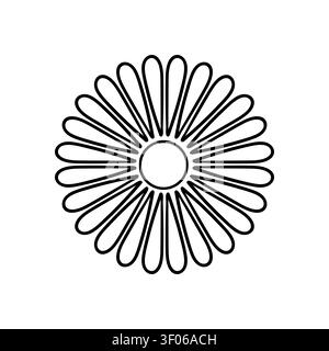 Monochrome sun icon. Abstract sun with segmented rays, isolated on white background. Simple design element Stock Vector