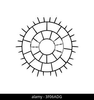 Monochrome sun icon. Abstract sun with segmented rays, isolated on white background. Simple design element for summer Stock Vector