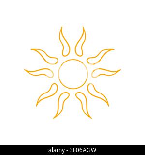 Stylized sun icon, Colored outline. Featuring a bright yellow and orange sun with artistic rays, isolated on background Stock Vector