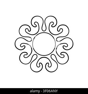 Monochrome sun icon. Abstract sun with segmented rays, isolated on white background. Simple design element for summer, weather Stock Vector