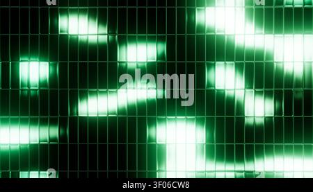 Abstract 3D render of greenish crystals forming a glowing mosaic grid, with soft luminous highlights and geometric tiles, ideal for tech, futuristic, Stock Photo
