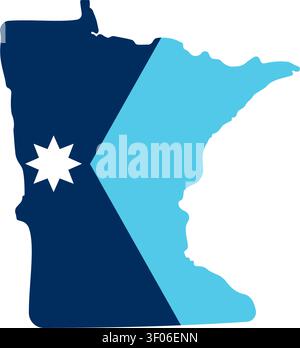 Minnesota State Map with North Star Flag. Modern Flat Vector Stock Vector