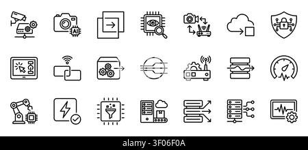 Artificial intelligence data server network linear vector icon set Stock Vector