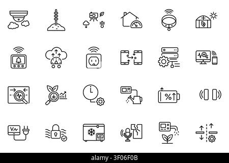 Smart home automation iot sensor technology linear vector icon set Stock Vector