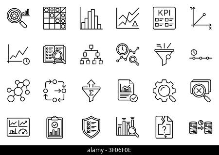 Business data analytics kpi finance infographic linear vector icon set Stock Vector