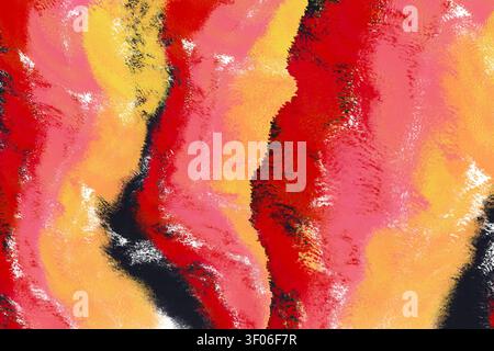 Abstract organic texture with flowing coral, pink, and amber forms over dark accents, resembling marbled paint or dyed paper; ideal for modern backgro Stock Photo