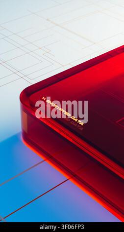 The design shows encrypted data security elements in a modern layout. Bright colors highlight technology aspects involved in data protection. Stock Photo
