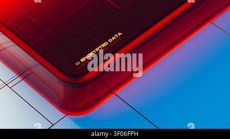 The design shows encrypted data security elements in a modern layout. Bright colors highlight technology aspects involved in data protection. Stock Photo