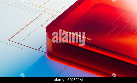 The design shows encrypted data security elements in a modern layout. Bright colors highlight technology aspects involved in data protection. Stock Photo