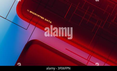 The design shows encrypted data security elements in a modern layout. Bright colors highlight technology aspects involved in data protection. Stock Photo