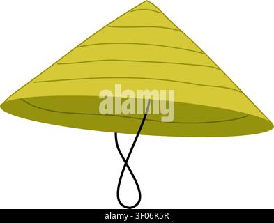 Traditional Asian Conical Rice Straw Hat Illustration with Chin Strap Stock Vector
