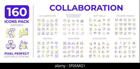 Collaboration two color line icons set collection Stock Vector