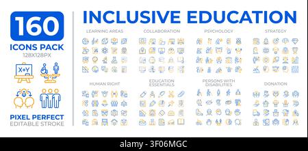 Inclusive education two color line icons set collection Stock Vector