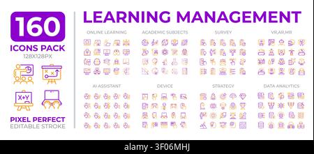 Learning management two color line icons set collection Stock Vector