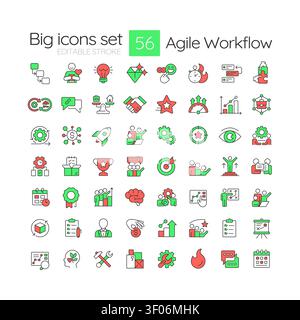 Agile workflow line color icons set Stock Vector