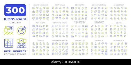 Education two color line icons set collection Stock Vector