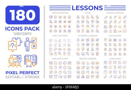 Lessons two color line icons set collection Stock Vector