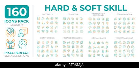 Hard and soft skills two color line icons set collection Stock Vector