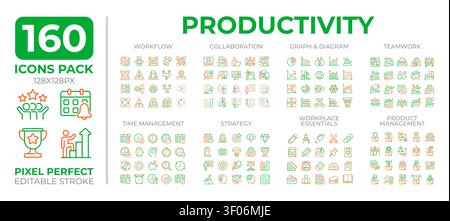Productivity two color line icons set collection Stock Vector
