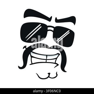 Cartoon angry face with mustaches and sunglasses Stock Vector