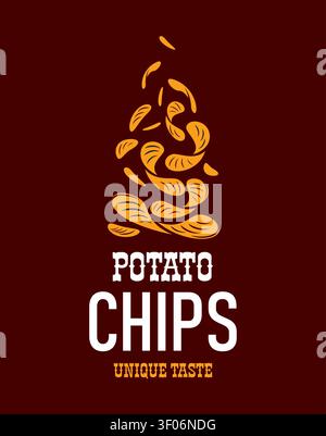 Flying fried potato chips logo icon, salted snack Stock Vector
