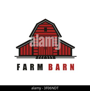 Red wooden farm barn icon, agriculture symbol Stock Vector